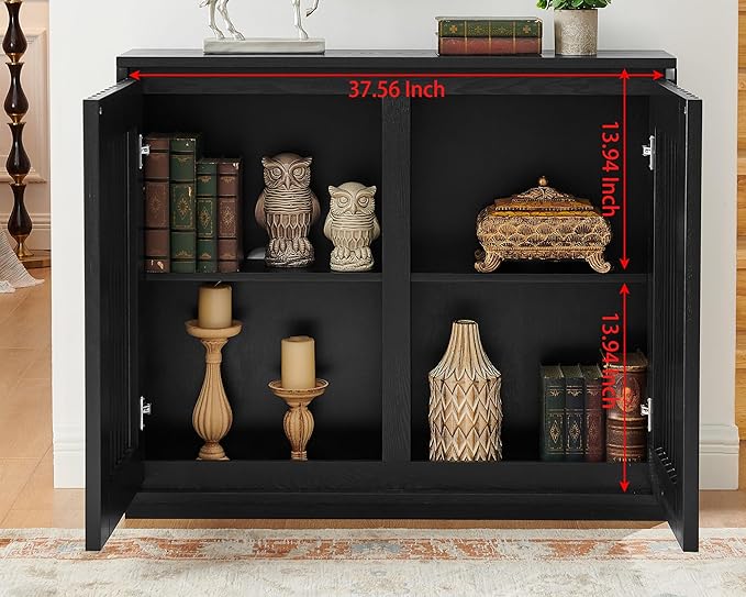 LKTART Black Modern Sideboard Buffet Storage Cabinet,Wood Accent Storage Cabinets with 2 Doors,TV Media Narrow Console Table for Living Room,Entryway