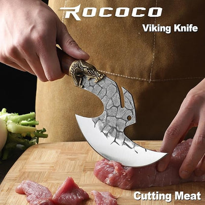 ROCOCO Viking Cleaver Knife Birthday - Butcher Meat Cutting Boning Knife Hand Forged Chinese Kitchen Axe with Sheath Home Outdoor BBQ Camping Chirstmas Mother Father Gift Men