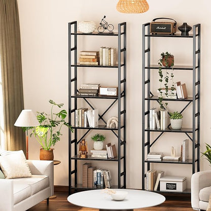 SUPERJARE Triple Bookshelf, Bookcase with 11 Open Display Shelves, Wide Book Shelf Book Case for Home & Office, 6 Tier, Black