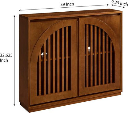 LKTART Sideboard Buffet Cabinet with Storage, Mid Century Modern Credenza with Arch Doors & Shelves, Wood Coffee Bar Media Console Table for Kitchen, Living Room, Entryway-Brown
