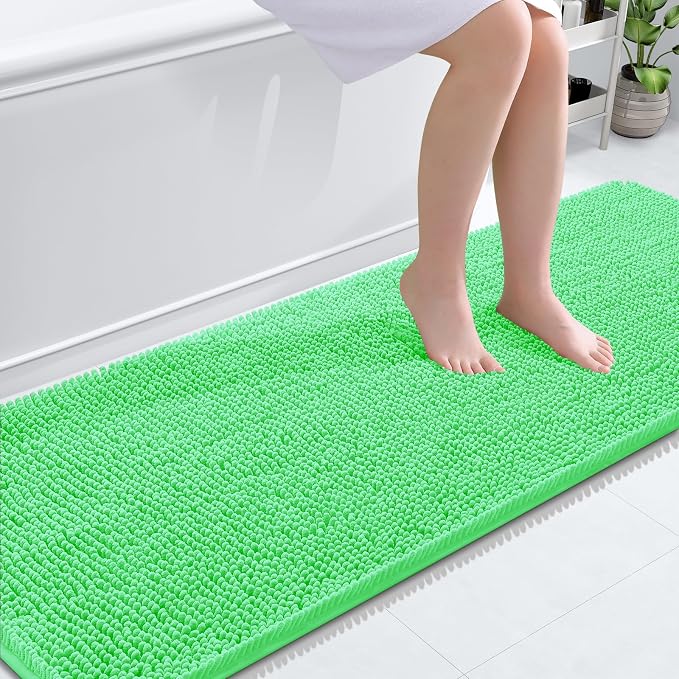 OLANLY Bathroom Runner Rugs 70x24, Soft Absorbent Chenille Bath Rugs, Rubber Backing Quick Dry, Machine Washable Long Bath Mats for Bathroom Floor, Tub and Shower, Home Decor Accessories, Mint Green