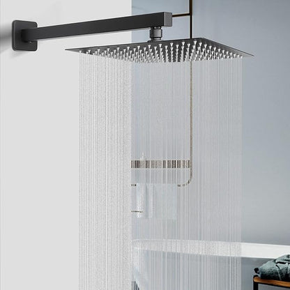 HarJue Shower Head with Extension Arm, High Pressure Square with ShowerArm, Stainless Steel Rainfall-Waterfall Full Body Coverage (10'' Shower with 16'' Arm, Matte Black)