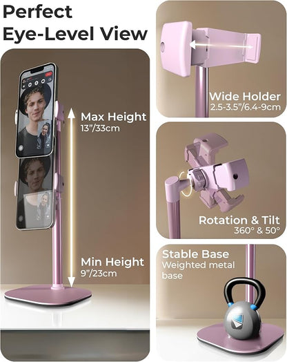 COOPER ChatStand, Adjustable Cell Phone Stand for Desk, Phone Stand for Recording, iPhone Holder for Filming, Small Tripod for iPhone, Fits Samsung, Android Smartphones, (Pink Rose Gold)