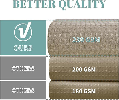 Khaki No Hook Waffle Weave Shower Curtain with snap-in Liner Replacement, 230GSM Waterproof Fabric Hotel Shower Curtain Set for Bathroom, Through Mesh Top Window,71Wx80H