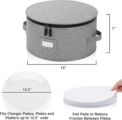 China Storage Container for Charger Plate - Includes 12 Felt Dividers. Hard Shell and Stackable with Padded Interior. Great for Platters, Big Plates and Serving Dishes up to 12.5" W