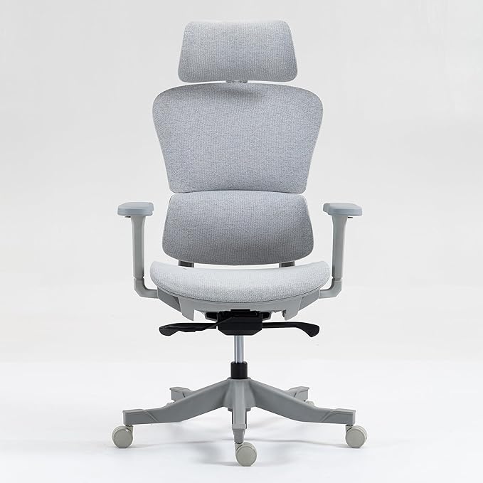Ergonomic Office Chair with Independent Lumbar Support, Adjustable Height & 360° Swivel for Home Office Workstation (Grey)