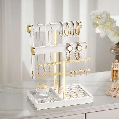 3 Tier Bracelet Holder Display - Detachable T Bar White Velvet Bracelet Holder, Jewelry Holder Organizer for Bracelet, Necklace, Earrings, Rings