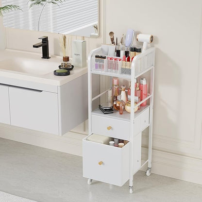 HapiRm Rolling Makeup Cart Organizer - Floor Skincare Make Up Storage with 2 Non-woven Fabric Drawers, Vanity Organizer Cosmetic Display Cases Holder for Skin Care Perfume Nail Polish Brush Hair Tool