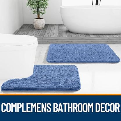 OLANLY Bathroom Runner Rugs 44x24, Soft Absorbent Chenille Bath Rugs, Rubber Backing Quick Dry, Machine Washable Long Bath Mats for Bathroom, Tub and Shower, Home Decor Accessories, Cornflower Blue