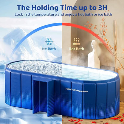Portable Foldable Bathtub, Freestanding Bathtub No Installation, Bathroom SPA Soaking Bath Tub, Shower Stall Collapsible Hot & Ice Bath Tub (Blue with Storage Rack, ‎47.2"L x 21.6"W x 19.6"H)