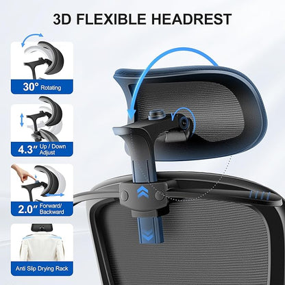 Ergonomic Office Chair, Mesh Desk Chair with Lumbar Support, High Back Home Office Chair with Adjustable Headrest and Flip-Up Arms, Comfortable Computer Chair, Thick Cushion, 300 LBS, Black
