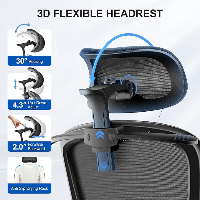 Ergonomic Office Chair, Mesh Desk Chair with Lumbar Support, High Back Home Office Chair with Adjustable Headrest and Flip-Up Arms, Comfortable Computer Chair, Thick Cushion,Black-8 Pack