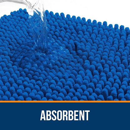 OLANLY Bathroom Runner Rugs 47x24, Soft Absorbent Chenille Bath Rugs, Rubber Backing Quick Dry, Machine Washable Long Bath Mats for Bathroom, Tub and Shower, Home Decor Accessories, Deep Navy Blue
