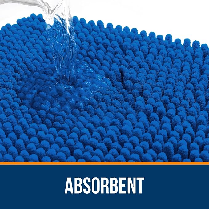OLANLY Small Bathroom Rugs 24x16, Soft Absorbent Chenille Bath Rugs, Rubber Backing Quick Dry, Machine Washable Bath Mats for Bathroom Floor, Tub and Shower, Home Decor Accessories, Deep Navy Blue