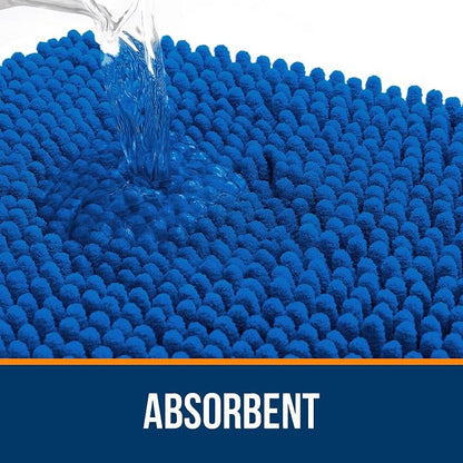 OLANLY Bathroom Runner Rugs 44x24, Soft Absorbent Chenille Bath Rugs, Rubber Backing Quick Dry, Machine Washable Long Bath Mats for Bathroom, Tub and Shower, Home Decor Accessories, Deep Navy Blue