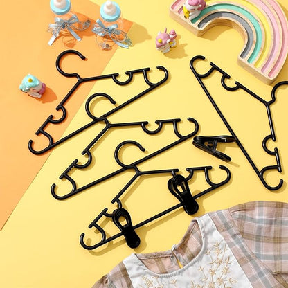 Hsei 5/10/40 Pack Baby Hangers with 10/20/80 Clips, Plastic Kids Pants Hangers for Nursery Closet Top and Bottom Clothes Hanger Set for Newborn Infant Toddler(60 Packs Total,Black,10.6 Inch)