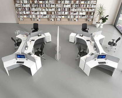 SAINTCY 3 Person Office Cubicle Desk Workstation with Drawers & Built-in Power Outlets, Adjustable Wall Partitions, Layouts for Startups and Modern Workspaces