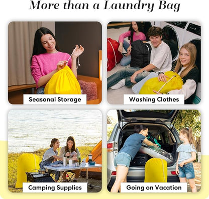 Handy Laundry XL Nylon Laundry Bag, Heavy Duty 30" x 40" - Locking Drawstring Closure, Machine Washable, Rip & Tear Resistant Wash Sack for Travel, Dorm, Hamper Liner, 60 lb Capacity, Yellow