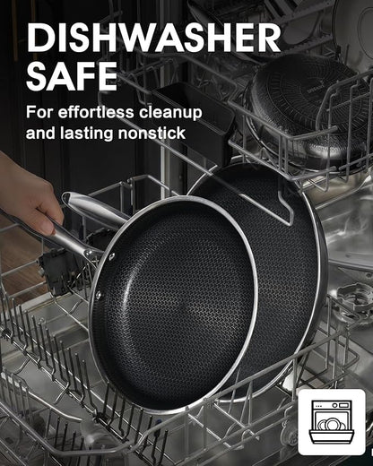 Non Stick Frying Pan 10 Inch with Stainless Steel Lid, Hybrid Nonstick Stainless Steel Skillet Frying Pan, Dishwasher and Oven-Safe Chef Pan, Induction Compatible Cooking Pan, PFOA Free Cookware