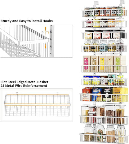 Moforoco 9-Tier White Over The Door Pantry Organizer, Pantry Organization and Storage, Black Hanging Basket Wall Spice Rack Seasoning Shelves, Home & Kitchen Bedroom Bathroom House Essentials