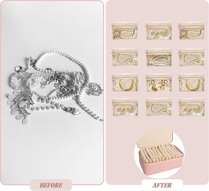 Travel Jewelry Case, Portable Jewelry Box with 6 Jewelry Bags,Travel Gift for Women Teen Girls (Pink 12 Pcs)