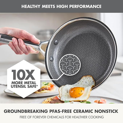 GreenPan Hybrid 8” Nonstick Stainless Steel Frying Pan, APEX Tri-Ply Thermobond PFAS-Free Ceramic Skillet, Induction & All Cooktop Compatible, Oven Temp to 850°F, Dishwasher Safe, Silver