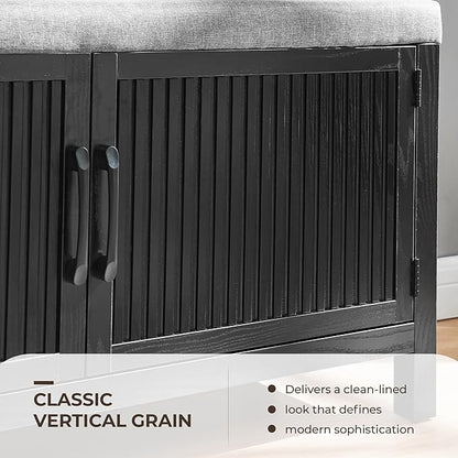 Shoe Storage Cabinet with Bench, Shoe Organizer with 2 Doors Shoe Rack Benches with Cushion for Front Door Entrance Entryway Living Room(Black)