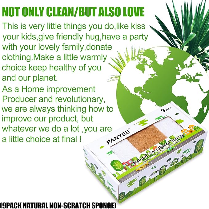 Natural Sponges Kitchen 9Pack,Eco Friendly Non-Scratch Scrub Sponge,Biodegradable Sisal Scrubber with Compostable Dish Sponges for Kitchen Cleaning…
