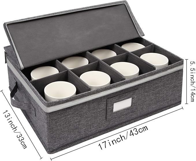 popoly Cup and Mug Storage 2 Pack, Coffee Mug Storage Holds 24 Mugs, Tea Cups and Glasses with with Hard Shell and Dividers, Hard Top, Sides and Stackable (Grey)