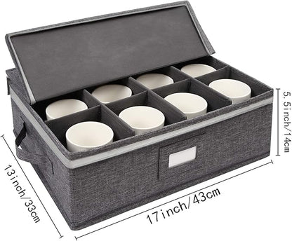 popoly Cup and Mug Storage 2 Pack, Coffee Mug Storage Holds 24 Mugs, Tea Cups and Glasses with with Hard Shell and Dividers, Hard Top, Sides and Stackable (Grey)