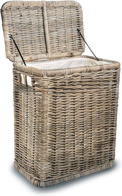 The Basket Lady Narrow Kubu Wicker Rectangular Laundry Hamper, 21 in L x 13 in W x 24 in H, Serene Grey
