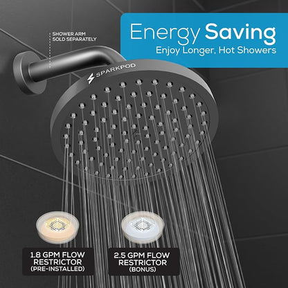 SparkPod Rain Shower Head, 8 Inch Square | High Pressure Shower Heads, 90 Nozzle (Touch-to-Clean), Adjustable Showerhead, No-tool Universal Connection