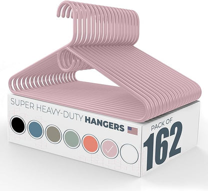 Neaties Super Heavy Duty Clothes Hangers 100+ Pack (162 Count) – Made in The USA - 10lb Capacity, Thick Plastic Hangers for Pants, Coats, Jackets, Jeans and Adult Clothing – Pink