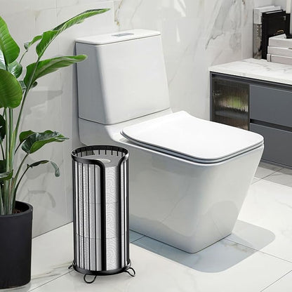 Bunoxea Toilet Paper Holder Stand, Freestanding Toilet Tissue Organizer, Minimalistic Storage Solution, Reserve Mega Rolls,Modern Black-2PACK