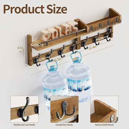 29 inch Coat Rack Wall Mount with Shelf, Set of 2 Heavy Duty Coat Hooks Wall Mount, Entryway Coat Hanger Wall Shelf with Key Holders and Mail Organizer for Living Room, Bedroom, Bathroom