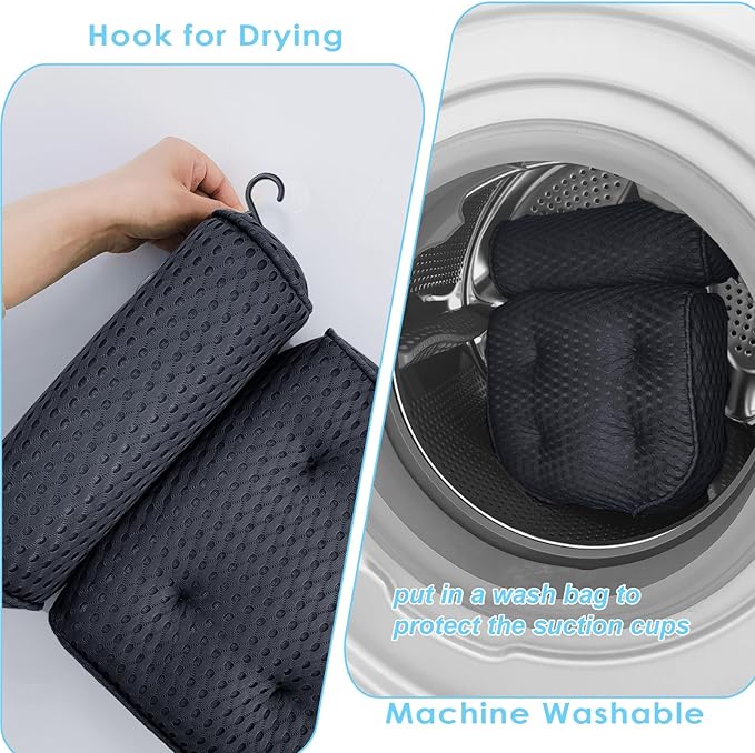 AEROiVi Luxury Bath Pillows for Tub，Bath Pillow Bathtub Pillows for Head and Neck Support Bath Cushion Made from Soft Spacer Mesh Material with Suction Cups,Black