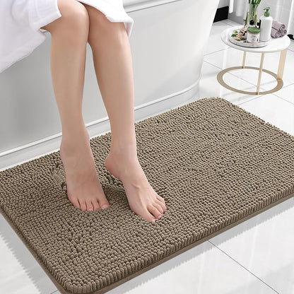 OLANLY Small Bathroom Rugs 24x16, Extra Soft Absorbent Chenille Bath Rugs, Rubber Backing Quick Dry, Machine Washable Bath Mats for Bathroom Floor, Tub and Shower, Home Decor Accessories, Tan