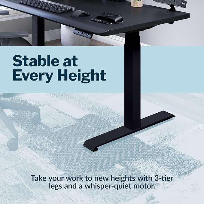 Vari ComfortEdge 48x30 Inch Adjustable Electric Standing Desk – Sit Stand VariDesk with Memory Presets, Sloped Edge, 220 LB Capacity + Tool-Free Assembly (Black Top/Black Legs)