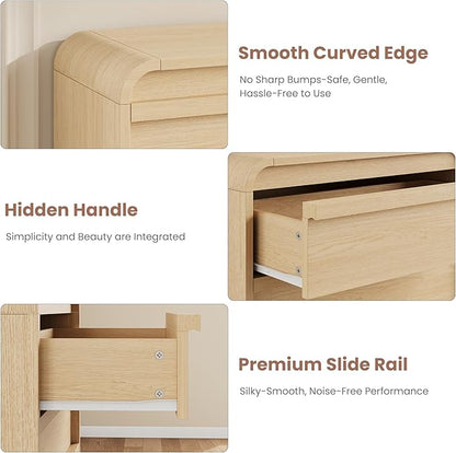 GarveeHome Arched 5 Drawer Dresser for Bedroom, 45in Tall Wooden 5 Chest of Drawers with Curved Profile Design, Modern Closet Storage Organizer for Living Room, Entryway, Nursery - Natural Oak