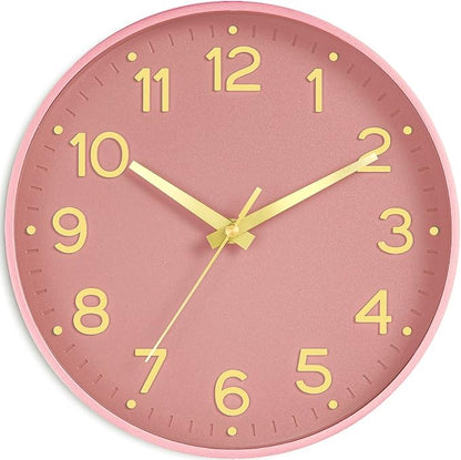Roymnie Silent Wall Clocks Battery Operated 8 Inch-Modern Non Ticking Analog Clock Decorative for Kitchen Office Bathroom Bedroom(Pink Gold)