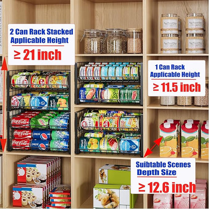 JKsmart 2-Tier Stackable Rack Organizer for Pantry, Adjustable Dispenser Holds Up to 88 Cans, Storage Holder for Various Ounces of Canned Drinks, Black, 3 Pack