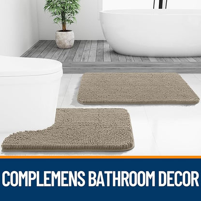 OLANLY Bathroom Rugs 36x24, Extra Soft Absorbent Chenille Bath Rugs, Rubber Backing Quick Dry, Machine Washable Bath Mats for Bathroom Floor, Tub and Shower, Home Decor Accessories, Warm Taupe