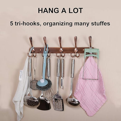 Dseap Coat Rack Wall Mounted - 5 Tri Hooks, Heavy Duty, Stainless Steel, Metal Coat Hook Rail for Coat Hat Towel Purse Robes Mudroom Bathroom Entryway,Chromed