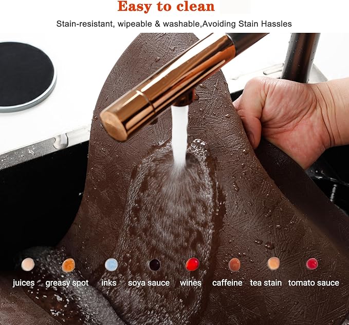 Vinyl Placemats Set of 6 Heat Resistant Easy Clean Non-Slip Place Mats for Dining Table Faux Leather Waterproof Stain Resistant Wipeable Washable PVC Table Mats(6, Brown)
