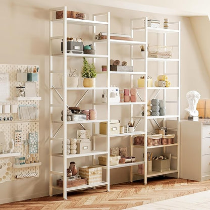 SUPERJARE Triple Bookshelf, Bookcase with 11 Open Display Shelves, Wide Book Shelf Book Case for Home & Office, 6 Tier, White