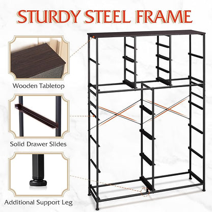 Tall Console Table with 16 Fabric Drawers, Entryway Table with Storage, Large Storage Organizer with Wood Top, Steel Frame for Living Room, Hallway, Office, Dark Grey