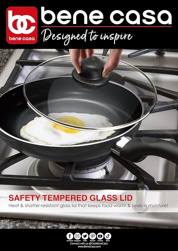 Bene Casa - Black Nonstick Aluminum Frying Pan with Glass Lid (6") - Dishwasher Safe for Easy Cleaning