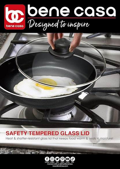 Bene Casa - Black Nonstick Aluminum Frying Pan with Glass Lid (6") - Dishwasher Safe for Easy Cleaning