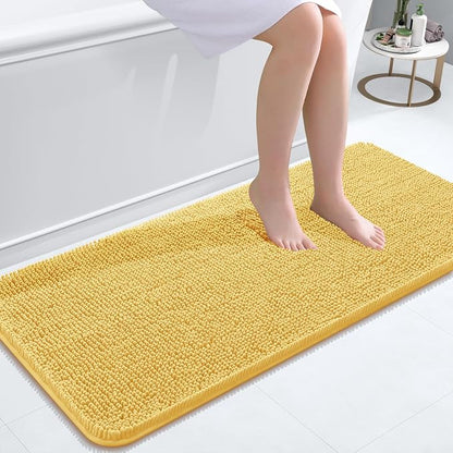 OLANLY Bathroom Runner Rugs 47x20, Extra Soft Absorbent Chenille Bath Rugs, Rubber Backing Quick Dry, Machine Washable Long Bath Mats for Bathroom Floor, Tub and Shower, Home Decor Accessories, Yellow