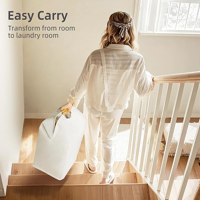 STORAGE MANIAC 2-Pack Large Laundry Hamper, 80L (21.1 Gal) Collapsible Laundry Basket with Bamboo Handles, Freestanding Waterproof Clothes Hamper for Laundry Room, Bedroom, Dorm, Towels, Beige